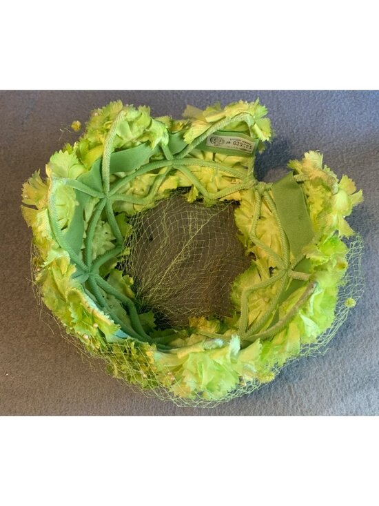 Unionmade Vintage Lime Green Floral Hat Veil Womens Size 22 Handmade USA main image 6